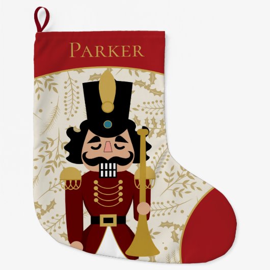 Grappige notenkraker rood en beige grote kerstsok (Voorkant)