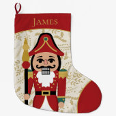 Grappige notenkraker rood en beige grote kerstsok (Voorkant)