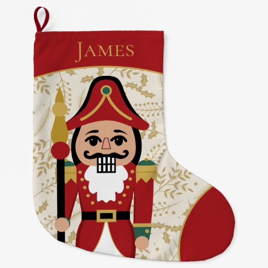 Grappige notenkraker rood en beige grote kerstsok (Voorkant)