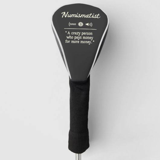 Grappige numismatische definitie van crypto-belegg golfheadcover (Voorkant)