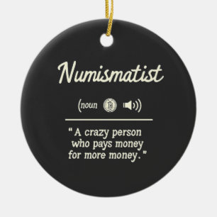 Grappige numismatische definitie van crypto-belegg keramisch ornament