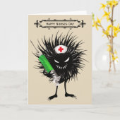 Grappige Nurses Day Evil Bug met Spuit Kaart (Gele Bloem)