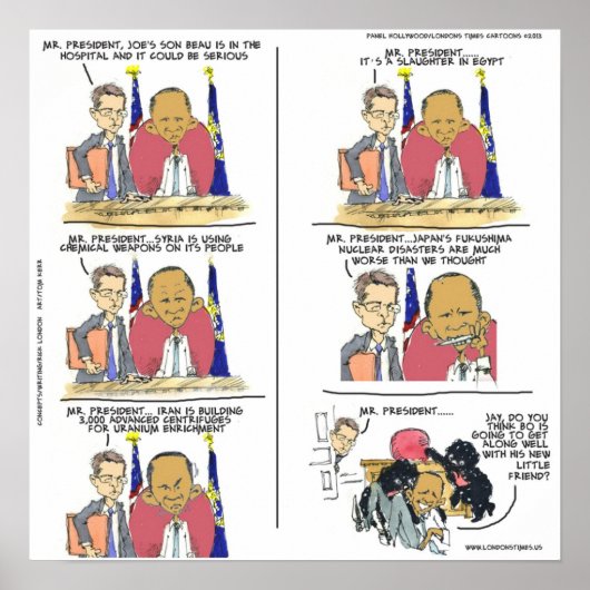 Grappige Obama & Bo Editorial Cartoon Poster (Voorkant)