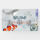 Grappige Ocean Animals Kids Verjaardagsfeestje Bla Spandoek (Horizontaal)