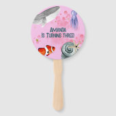 Grappige Ocean Animals Kids Verjaardagsfeestje Roz Handwaaier (Voorkant)