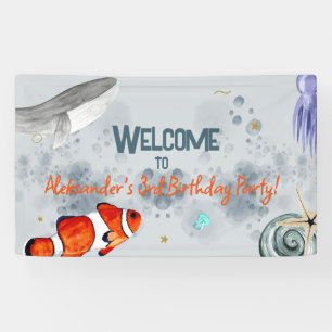 Grappige Ocean Animals verjaardagsfeestje welkom Spandoek