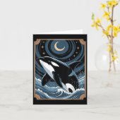 Grappige Ocean Orca Whale springen op een Tarot Ka Kaart (Gele Bloem)