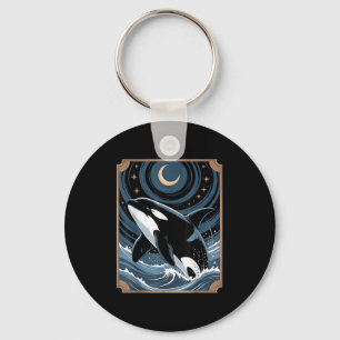 Grappige Ocean Orca Whale springen op een Tarot Ka Sleutelhanger
