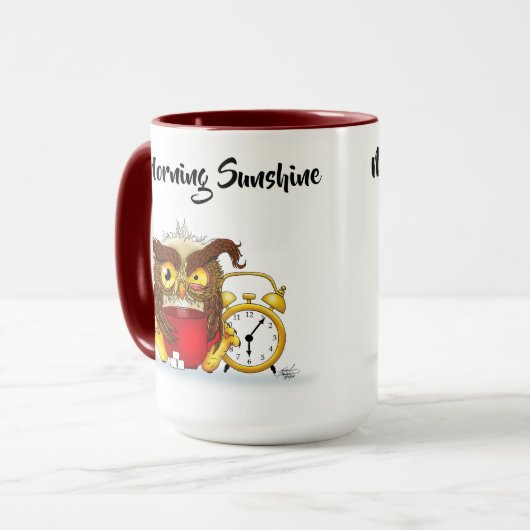 Grappige ochtend chagrijnige uil mok (Voorkant links)