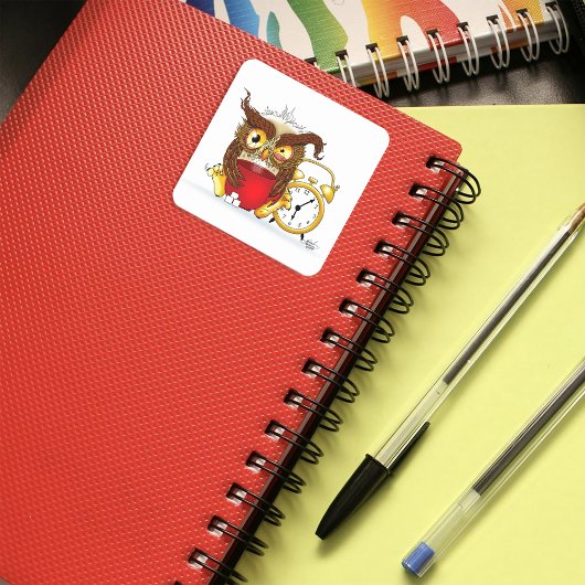 Grappige ochtend chagrijnige uil vierkante sticker