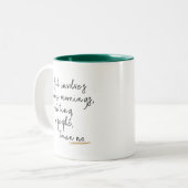 Grappige ochtend minimalistische script typografie tweekleurige koffiemok (Voorkant links)