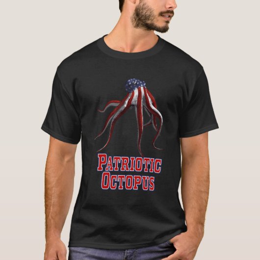 Grappige Octopus Amerikaanse vlag T-shirt (Voorkant)