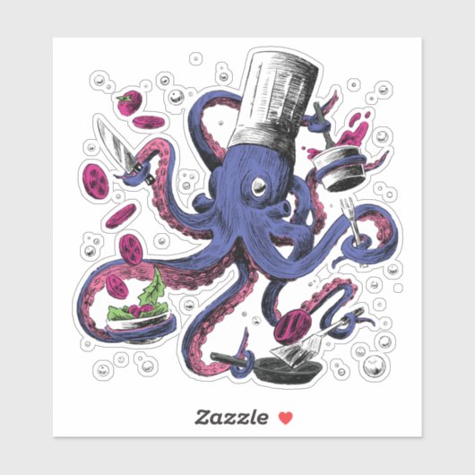 Grappige Octopus Chef Sticker (Vel)