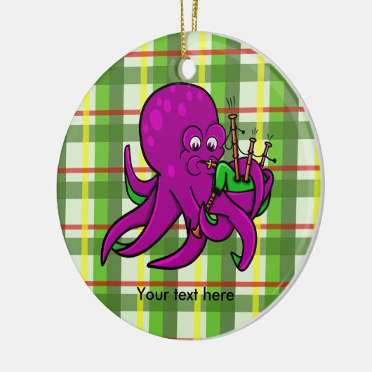 Grappige octopus doedelzak illustratie keramisch ornament (Links)