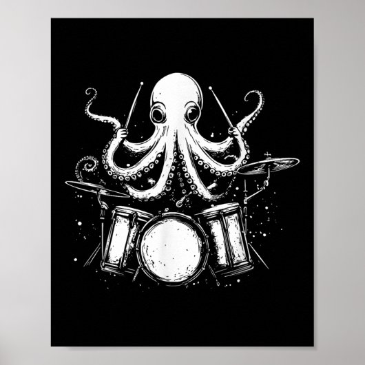Grappige Octopus Drummer Drums Drumming Muzieklief Poster (Voorkant)