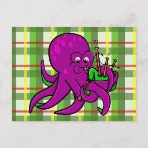 Grappige Octopus Illustratie Cartoon doedelzakken Briefkaart