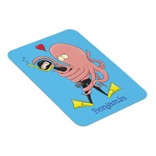 Grappige octopus knuffelt duiker cartoon humor magneet (Rechterzijde)