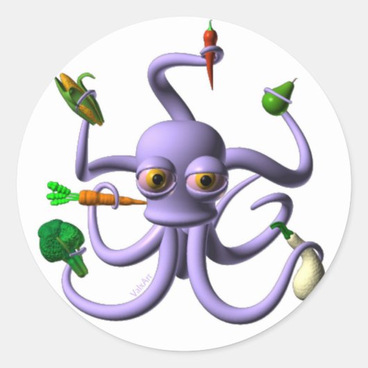 Grappige octopus met voedsel items ronde sticker (Voorkant)