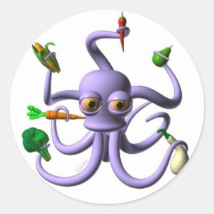 Grappige octopus met voedsel items ronde sticker