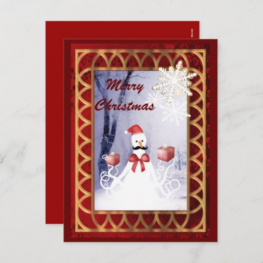 Grappige octopus sneeuwpop Kerstman Kerstmis Feestdagenkaart (Voorkant / Achterkant)