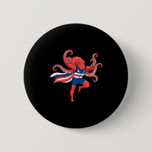 Grappige octopus superheld patriottische gespierde ronde button 5,7 cm