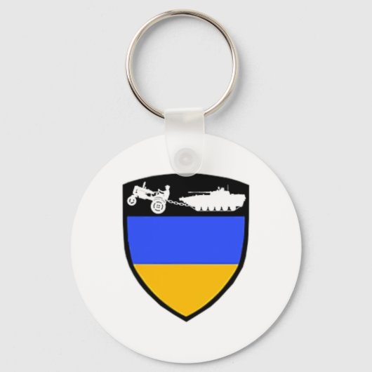 Grappige Oekraïense boer tractor trekt tank Meme Sleutelhanger (Voorkant)
