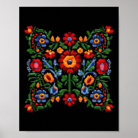 Grappige Oekraïense Borduurwerk Traditionele Bloem Poster (Voorkant)