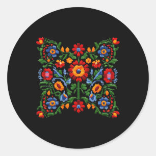 Grappige Oekraïense Borduurwerk Traditionele Bloem Ronde Sticker