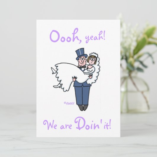 Grappige Offbeat bruid en bruidegom bruiloft uitno Save The Date (Staand voorkant)