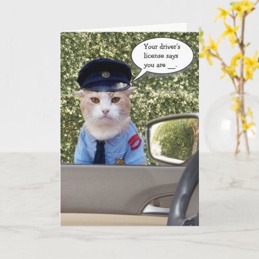  grappige officier kattenverjaardag kaart (Gele Bloem)