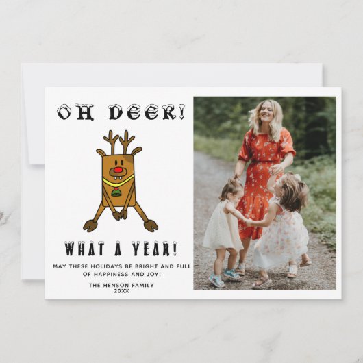 Grappige Oh Hert Wat een Jaar Kerst Foto Feestdagenkaart (Voorkant)