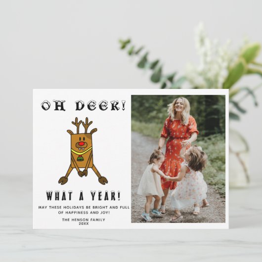 Grappige Oh Hert Wat een Jaar Kerst Foto Feestdagenkaart (Staand voorkant)