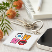 Grappige “Oh nee” Cartoon Mousserende Wijnlabel Sleutelhanger (Voorkant Rechts)