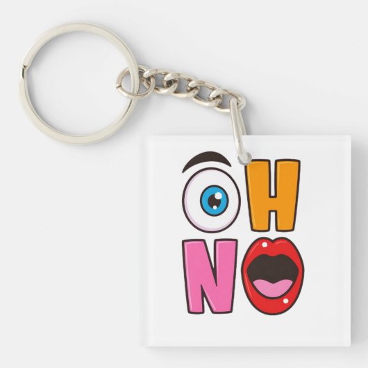 Grappige “Oh nee” Cartoon Mousserende Wijnlabel Sleutelhanger (voorkant)