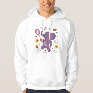 Grappige olifant die badminton speelt voor dieren hoodie