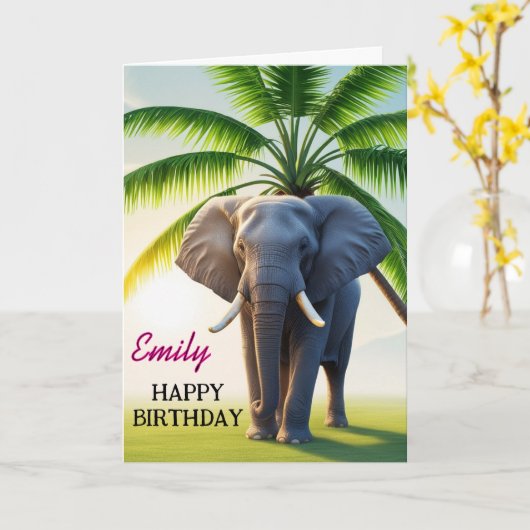 Grappige olifant Happy Birthday Kaart (Gele Bloem)