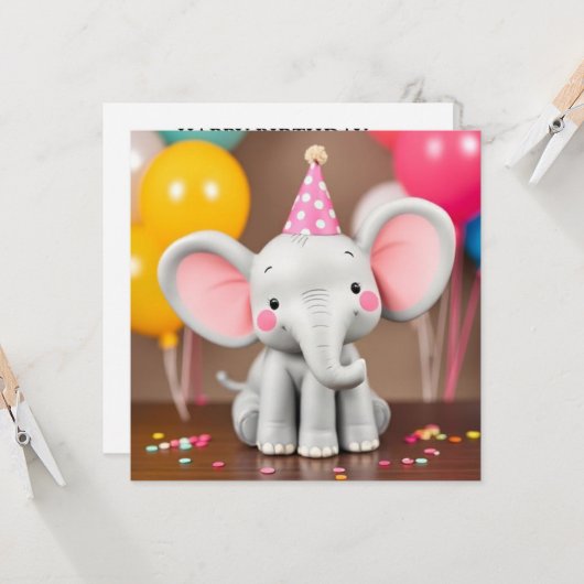 Grappige olifant Happy Birthday Kaart (Voorkant / Achterkant in situ)