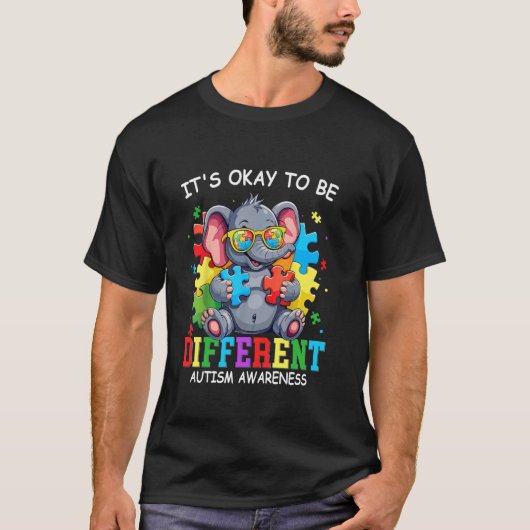 Grappige Olifant Het Is Oké Om Anders Te Zijn Auti T-shirt (Voorkant)