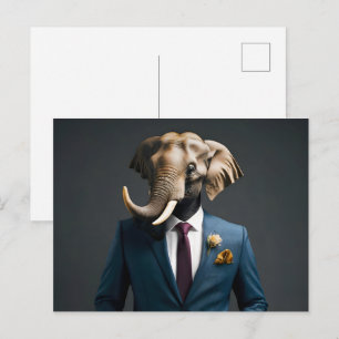Grappige olifant in pak briefkaart