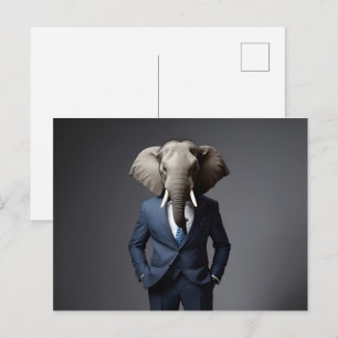 Grappige olifant in pak briefkaart
