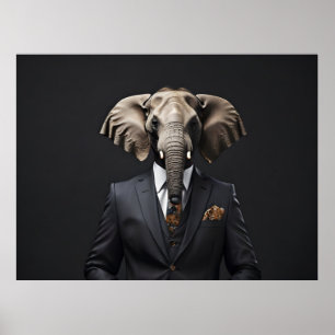 Grappige olifant in pak poster