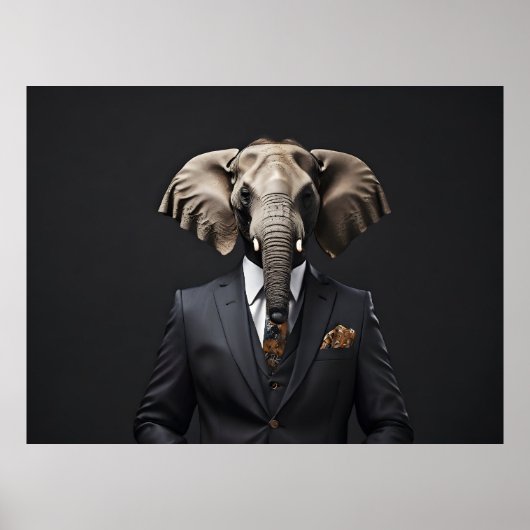 Grappige olifant in pak poster (Voorkant)