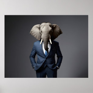Grappige olifant in pak poster