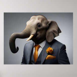 Grappige olifant in pak poster