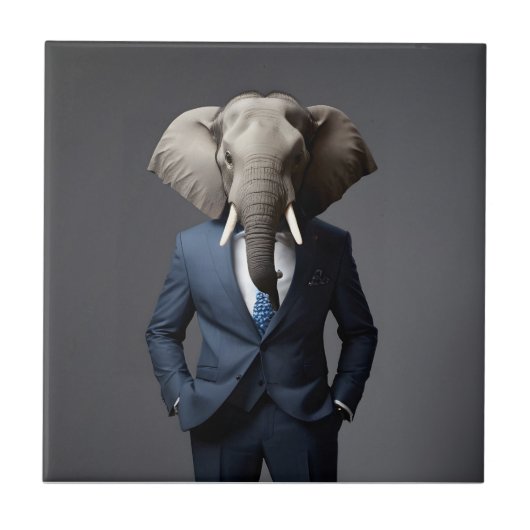 Grappige olifant in pak tegeltje (Voorkant)