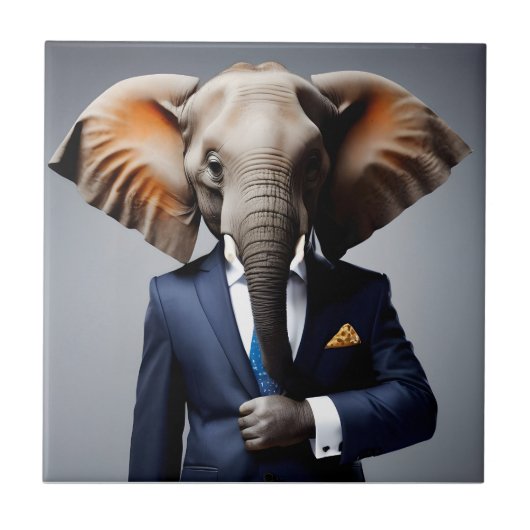Grappige olifant in pak tegeltje (Voorkant)