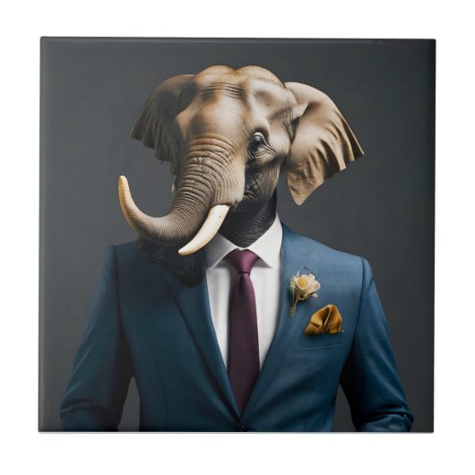 Grappige olifant in pak tegeltje (Voorkant)
