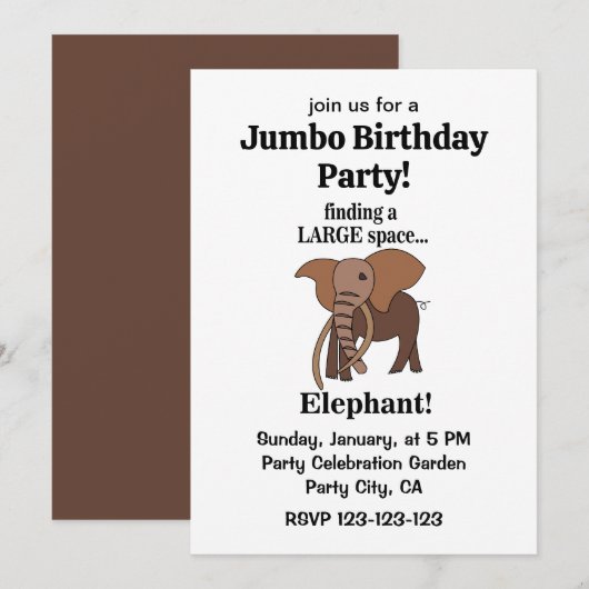 Grappige Olifant Jumbo Verjaardagsfeestje Kaart (Voorkant / Achterkant)