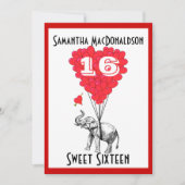 Grappige olifant lieve zestien feest kaart (Voorkant)