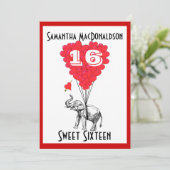 Grappige olifant lieve zestien feest kaart (Staand voorkant)